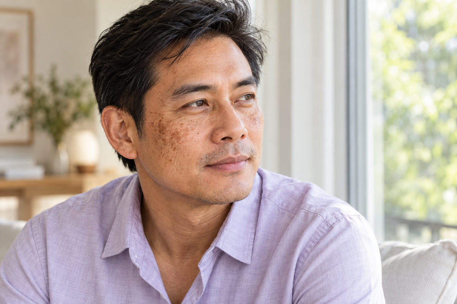 ภาพจำลองชายที่มีรอยสีผิวไม่สม่ำเสมอบริเวณแก้ม
